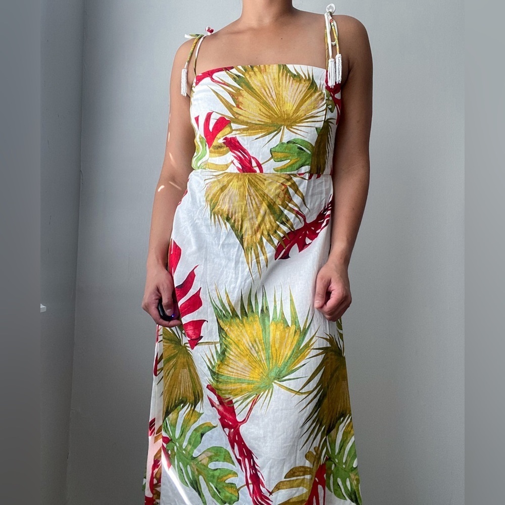 House of Harlow 1960 Linen Blend Sleeveless Tropical Print Midi Dress Large
